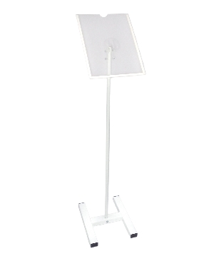 Porta Folheto Pedestal Acrilico de chão para Cardapio e Panfleto A4 30x21 Vertical Base Aluminio H Branco