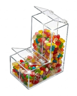 Baleiro de acrilico cristal duplo 23cm Alt com divisoria para chás grãos e produtos naturais  