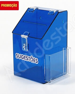 Caixa de Sugestões em Acrilico Azul Cobalto 25cm Urna de Sugestão para condominios 