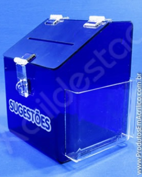 Caixa de Sugestões em Acrílico Azul 20cm para pesquisas e sorteios