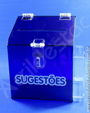 Caixa de Sugestões em Acrilico Azul 25cm Urna de Sugestão para parede 