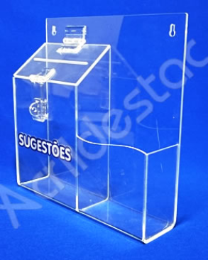 Caixa de Sugestões em Acrilico Cristal 24,5cm para recepções e condominios
