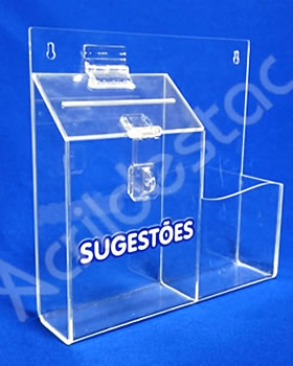 Caixa de Sugestões em Acrilico Cristal 24,5cm para recepções e condominios