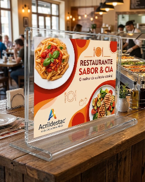 Display acrilico de mesa T para cardapios e menu A5 15x21 Horizontal