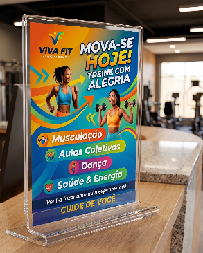 Display de acrilico T de mesa para folhetos e folders A4 30x21 Vertical 