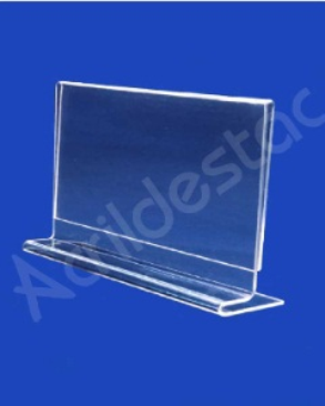 Display em T de mesa balcão PS Cristal acrilico similar A5 15x21 Horizontal