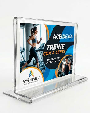 Display em T de mesa balcão PS Cristal acrilico similar A5 15x21 Horizontal