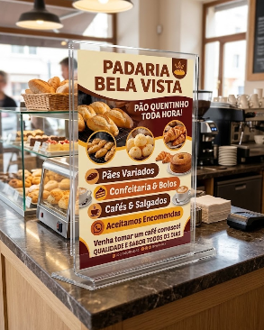 Display T de mesa e balcão PS Cristal acrilico similar A5 21x15 Vertical em Promoção