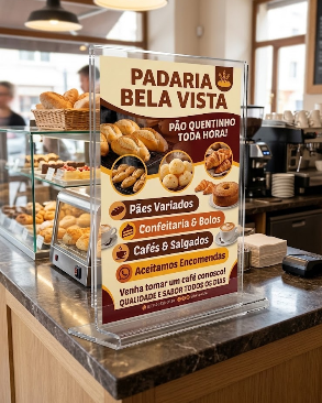 Display T de mesa PS Cristal acrilico similar para folhas A3 42x30 Vertical
