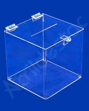 Urna de acrilico Cristal 15x15cm alt Quadrada Cubo sorteios e doações 