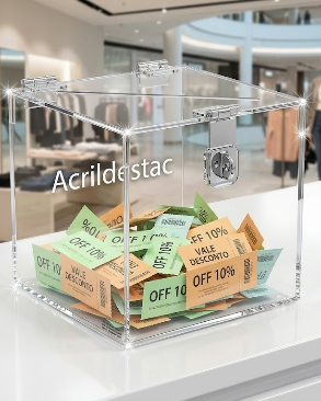 Urna de acrilico Cristal 20x20cm alt Quadrada Cubo arrecadações e eventos 