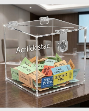 Urna de acrilico Cristal 25x25cm alt Quadrada Cubo sorteio e promoção 