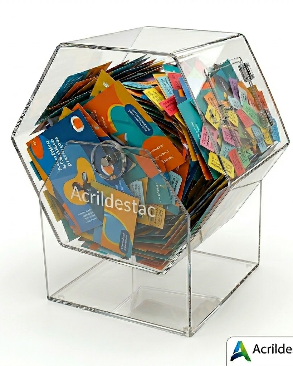 Urna de acrilico giratoria sextavado 20x20 cm para cupons sorteio Produtos em Acrilico 