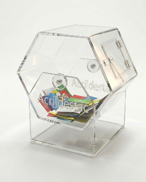 Urna de acrilico giratoria sextavado 20x20 cm para cupons sorteio Produtos em Acrilico 