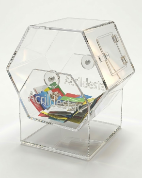 Urna de acrilico giratoria sextavado 20x20 cm para cupons sorteio Produtos em Acrilico 